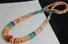 Orange white Spiny Oyster Shell turquoise coral Heishi Necklace 22  g180v-w1 