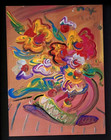 Peter Max  flowers  Pop Art    1990 s Signed Print    New Golden Frame