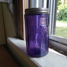 Antique Amethyst Glass Ginger Emb Jar For Hoosier Cabinet 1910 Era Original Lid