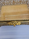 Vintage Ormolu Rectangular Gold Tone Filigree Beveled Glass Jewelry Box Casket 