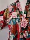 Vtg Japanese 100  Cotton Red Gold Floral Open Front Yukata Long Bath Robe Osfm