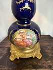 Antique French Sevres Style Cobalt Blue Porcelain Oil Lamp Gilt Bronze 23 