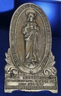 Antique Deco Madonna Plaque Mirror Virgin Mary Cobalt Glass Metal Religion