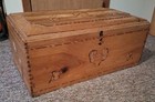 Antique Wood Storage Trunk Treasure Hope Chest Brown Lidded Primitive Handmade