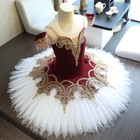 Girls Burgundy Ballet Tutu Dress Handmade Gold Applique Stage Costume