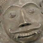 Indian 19th Century Brass Bronze Tiger Bhuta Mask Metal Silver Antique Large