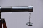 Vintage Black Leather Telescope With Tripod   Antique Brass Nautical Telescope