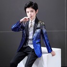 3 Pieces Boys Kids Shiny Sequin Tuxedo Suit Blazer Pants Costume Gradient Color