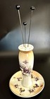 Antique Hat Pin Holder Hatpin 1898 China Co  W Ring Tray Floral Pansies Deco