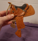 Decorative 5  Miniature Western Saddle Toy Genuine Leather Handmade Tooled