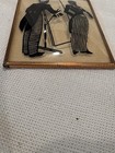 Vintage Reverse Painted Convex Glass Silhouette Tailor Couple Brass Frame 4x5
