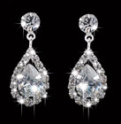 Ladies Pendant Necklace Women Jewellery Crystal Earring Set Rhinestone Silver