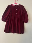 Vintage Girls Burgundy Velvet Smocked Holiday Dress Lace Collar Bows Size 4