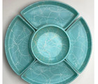 Vintage Mid Century Modernwhite Drizzle Turquoise Glass Snack Tray