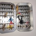 Vintage Aluminum Swingleaf Fly Box  Holds 238 Flies  Includes About 20