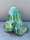 Fine Antique Blown Art Glass Fluted  Draped   Scalloped Green Lamp Shade 10x7 5 