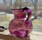 Amethyst Clevenger Brothers Hand Blown Pontiled Glass Pitcher Applied Handle