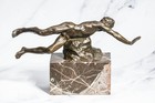 Vintage Art Nouveau Style Suspended Male Man Bronze Marble Statue Sculpture