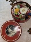 Lot Vintage Sewing Items Thread Spools Embroidery Floss Notions In Tin