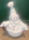 Vintage Russ Snowflake Snowman Plush 11  Stuffed Snowperson Holding Stocking