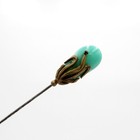 Antique Hatpin Green Marble Glass Stone With Reeds  Stones  Hat Pin