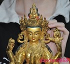 11 6  Tibet Buddhism Bronze Gilt 4 Arms Tara Kwan-yin Goddess Buddha Statue