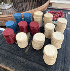 Antique Vtg Poker Chip Box 229 Horse Jockey Embossed Clay Chips Cards