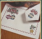 christmas Baubles  Napkin   Placemat    2000 Bucilla Stamped Cross Stitch Linens