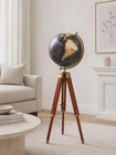 18  Black And Gold Floor Globe On Wooden Tripod  Vintage Style World Globe Decor