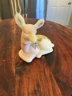 Fenton Hand Painted Glass Deer Signed D  Wright White W  Green Leaves Uranium 