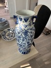 Vintage Chinese Blue   White Asian Porcelain 14  Vase With Handles