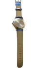 Quartz World Time Watch Blue Leather Band Stylish Men s Wristwatch