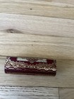 Vintage Fiocchi Italy Leather Lipstick Case Holder Mirror Dark Red And Gold