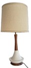 Vintage Danish Modern Wood   Textured White Pottery Table Lamp 1960s Mcm