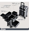 Rolling Expandable Lockable Makeup Trolley Case Black Silver 13x9x22 