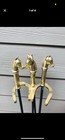 Vintage Cast Iron Brass Equestrian Horse Head Fireplace Tools Set   Stand