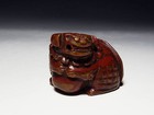 Japan Antique Netsuke Red Lacquer Wooden Shishi Great Condiiton Meiji Era Inro 