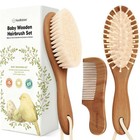 Baby Hair Brush And Comb Set For Newborn - Wooden Baby Hair Brush Set With So   