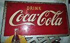 Antique Usa Coca Cola Soda Yellow Dot Metal Flange Art Advertising Bottle Sign