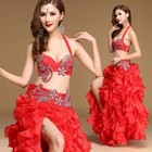  Oriental Belly Dance Costume Professional 3 Pieces Set Bra Belt Bubble Skirt 