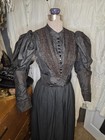 Black Victorian Silk Leg Of Mutton Sleeved Bodice With Lace   Glass Buttons Read