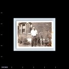 Old Vintage Photo Solo Man Standing Outside Brick House Original Snapshot