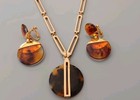 Vintage Pendant  34  Chain    Earrings Set Lucite Tortoise Shell Midcentury  Fab