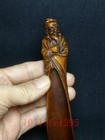 6 2 Inch Old Chinese Boxwood Hand Carved Old Man Longevity Statue Tea Spoon Gift