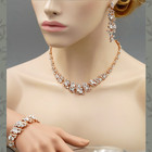 Rose Gold Gp Crystal Necklace Earrings Bracelet Bridal Wedding Jewelry Set 00490