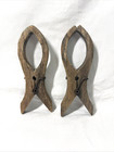 A Pair Of Giant Antique Primitive Wooden Clothespins For Blanket Or Quilt Clamps