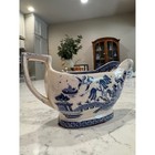 Antique Blue Willow Gravy Boat Blue White Transferware Ceramic Sauce Pitcher