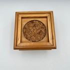 Vintage Wood Coaster Set Holder Cork Inlay Mid Century Modern
