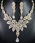 Floral Austrian Rhinestone Crystal Bib Necklace Earrings Set Wedding Prom N21g