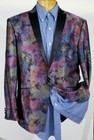 44r Pink Floral Black Satin Peak Lapel Tuxedo Jacket Sport Blazer Coat